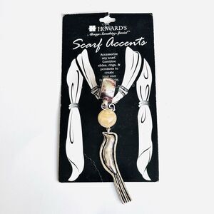 VTG Brushed Silver Bird Scarf Slide Ring Ivory Cream Stone Accent Cottagecore